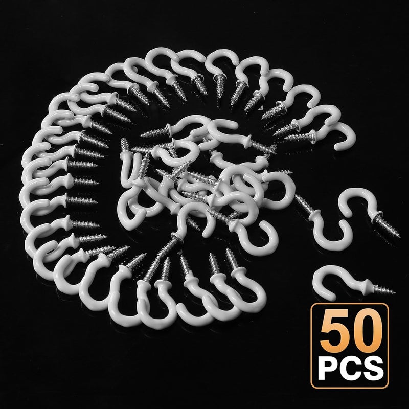 Jamiikury 50Pcs White Cup Hooks, 5/8 Inch Ceiling Hooks Metal Screw-in Hooks Vinyl Coated Screw Hooks Mini Hooks for Decorative Craft Hanging Things - Image 5